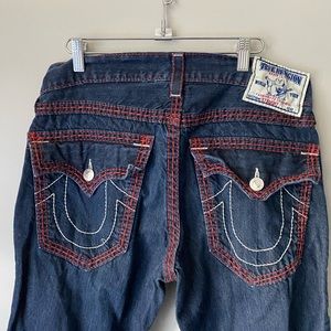 Y2K TRUE RELIGION JEANS MENS 30 RED STITCHING MADE IN USA 100% COTTON
